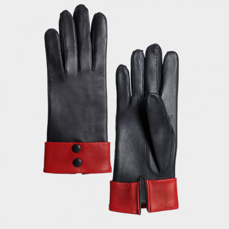 Le Rétro - Gant dame en cuir noir et rouge Le Rétro - Gant dame en cuir noir et rouge